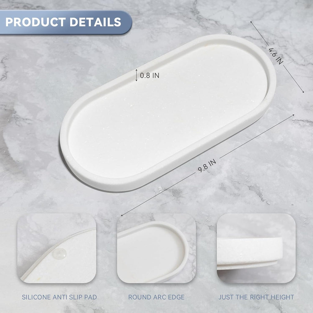 CHISELED ST DF SK Natural White Marble—10x5-inch Marble Tray for Bathrooms and Vanities, Ideal for Soap Bottles, Perfume, Aromatherapy, and Jewelry Accessories