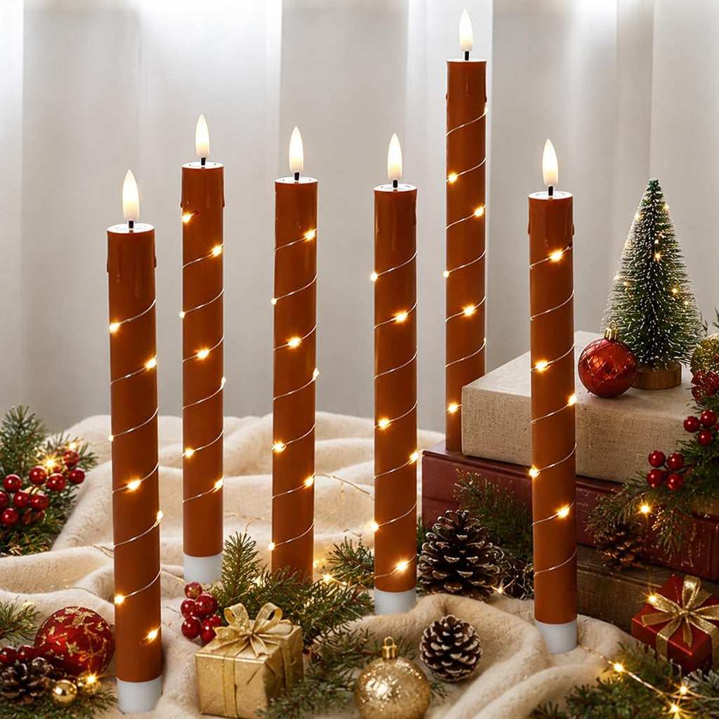 JOIONE Christmas Flameless Taper Candles with Remote，6Pcs Xmas Decor