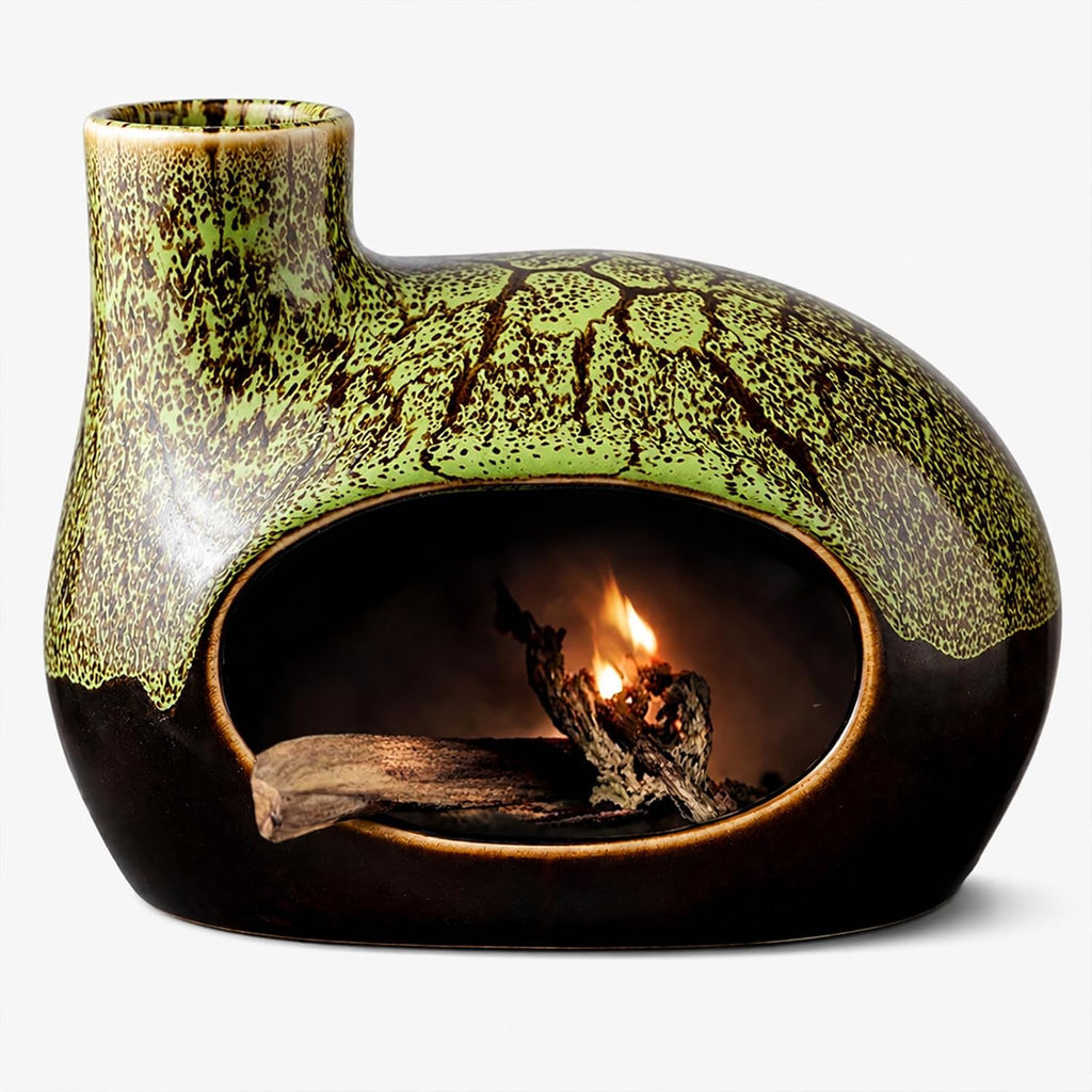 Handcrafted Ceramic Palo Santo Holder – Artistic Incense Burner for Meditation, Mindfulness and Zen Home Decor – Wabi-Sabi Style Cone Sculpture, Gift for Yoga, Relaxation & Aromatherapy (Green)