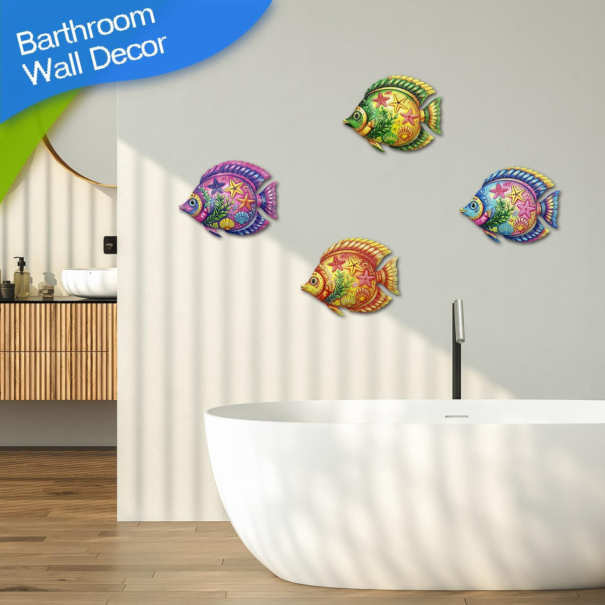 Oraytteo 4 Pack Metal Fish Wall Art Decor Decorations for Indoor or Outdoor