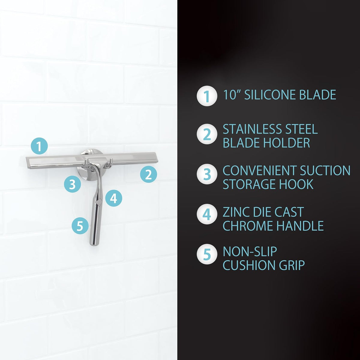 Better Living Deluxe Shower Squeegee, 10" Blade, Chrome