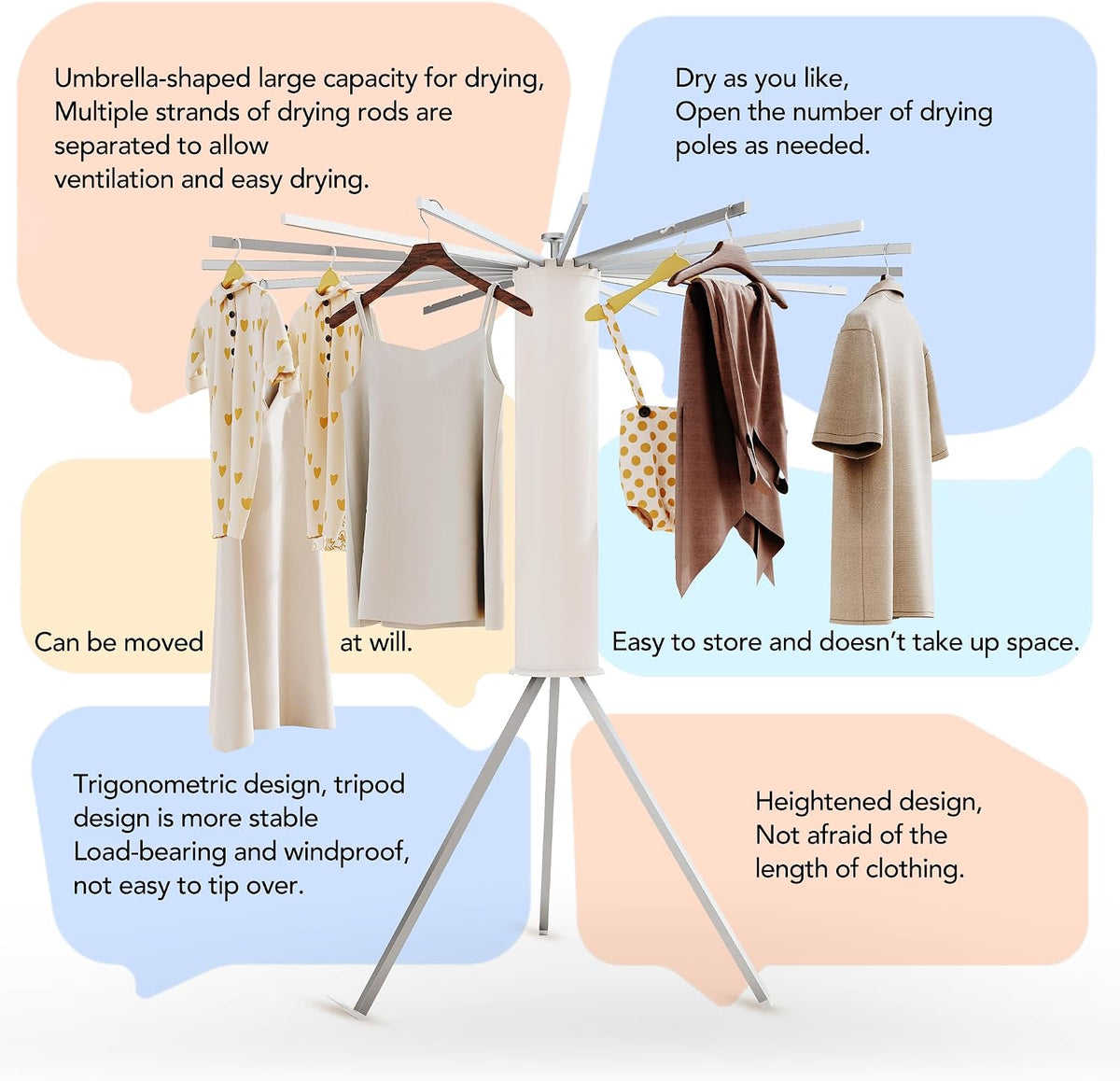 LIENAHU Clothes Drying Rack,Drying Rack Clothing,Laundry Drying Rack,Floor Standing,16 Aluminium Poles,Collapsible,Retractable,Foldable,Folding Laundry Rack