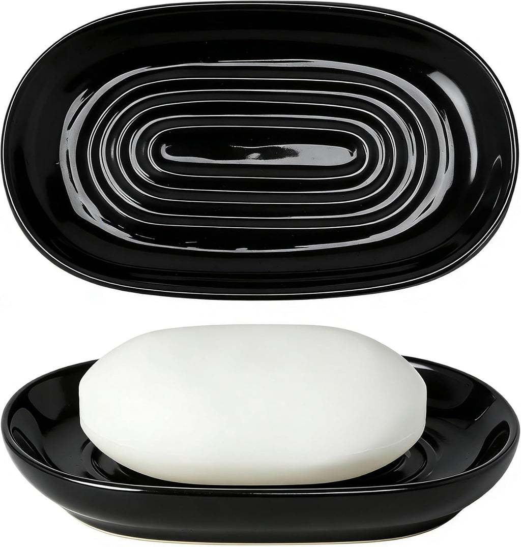 Black Ceramic Soap Dish/Tray for Bathroom Shower Kitchen