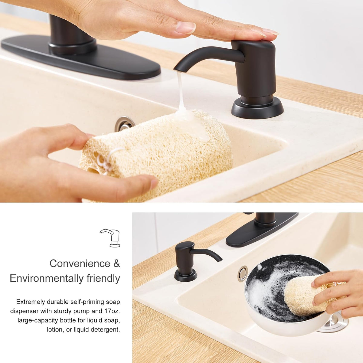 GAGALIFE Dish Soap Dispenser for Kitchen Sink, 17 oz Bottle, Matte Black
