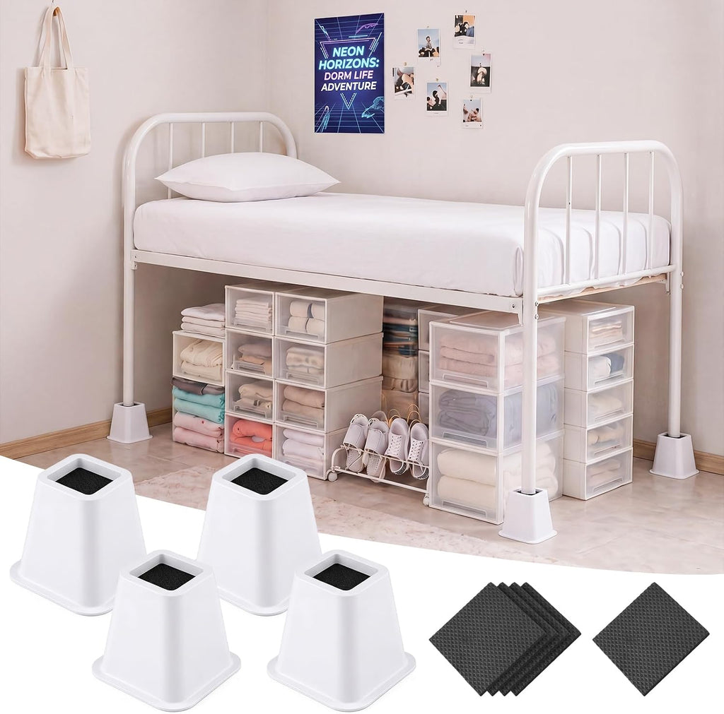 Novabright 6 Inch 4 Pack College Dorm Bed Risers,White