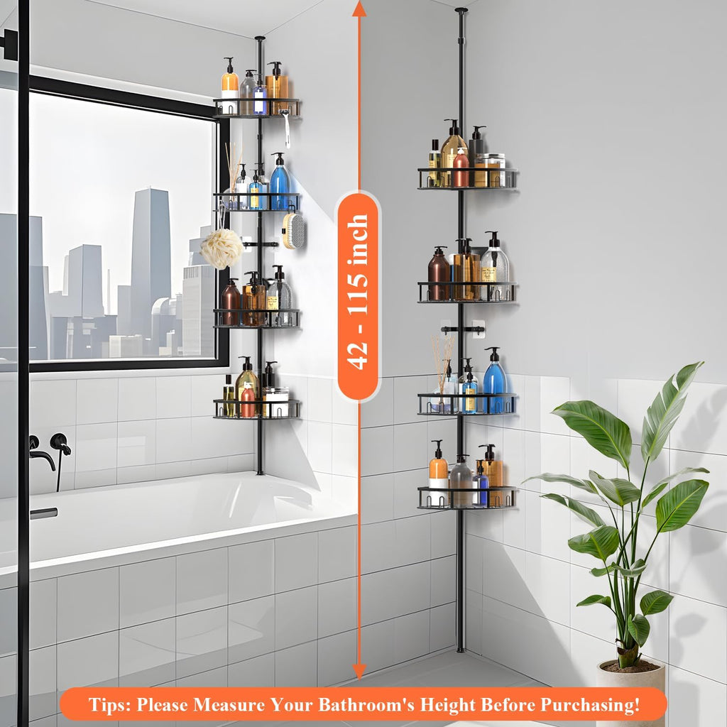4-Tier Rustproof Corner Shower Caddy with Tension Pole