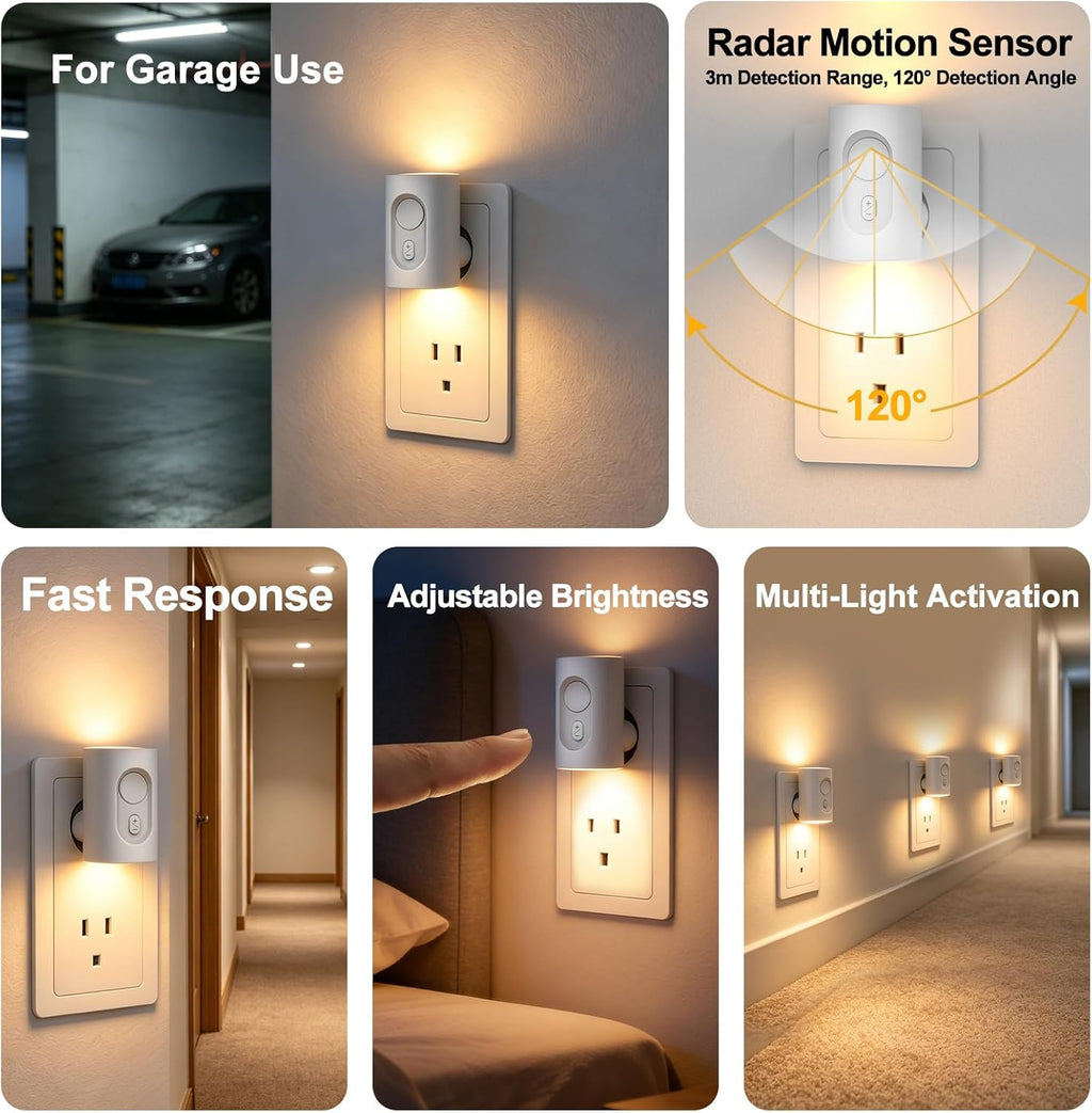 Plug in LED Night Light, Motion Sensor, Warm White Dimmable, White 2 Pack