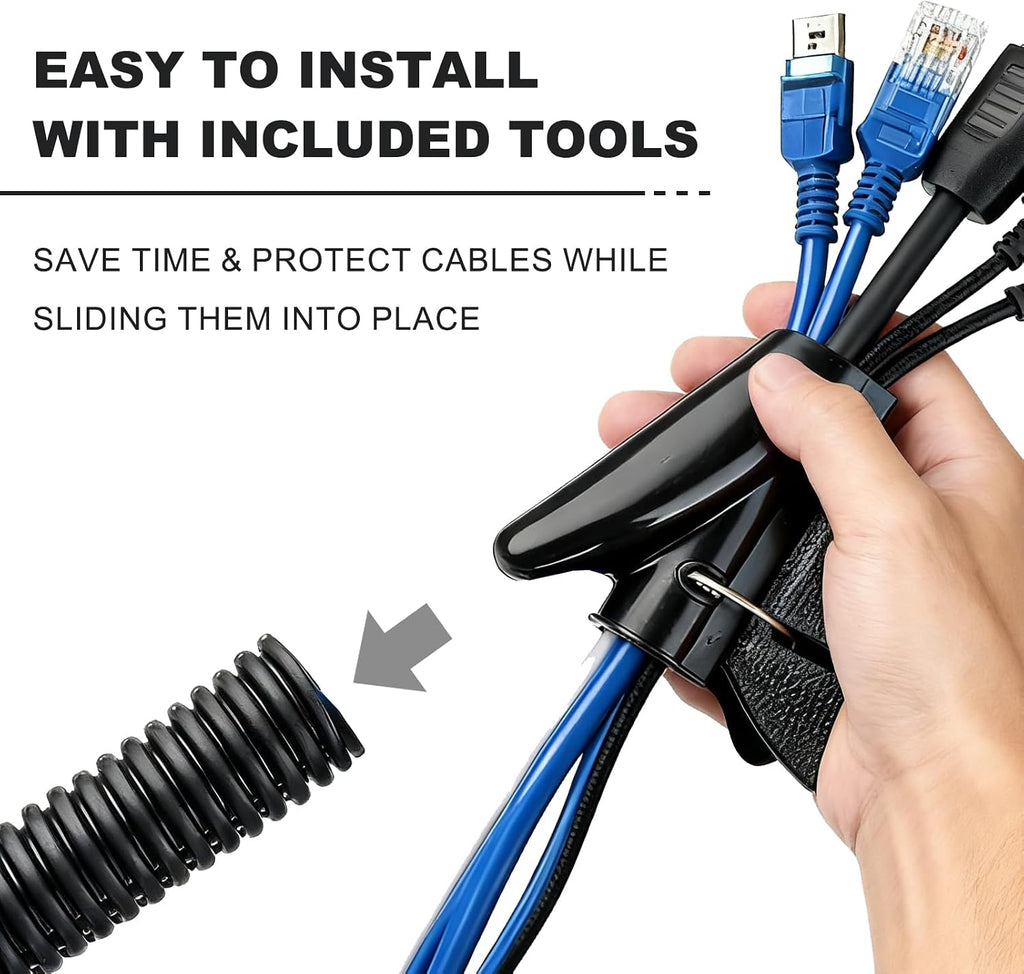 30FT 1/2 inch Split Wire Loom Tubing Kit with 2 Clamps - Flexible Abrasion Resistant Conduit for Automotive, Mechanical Cable Protection