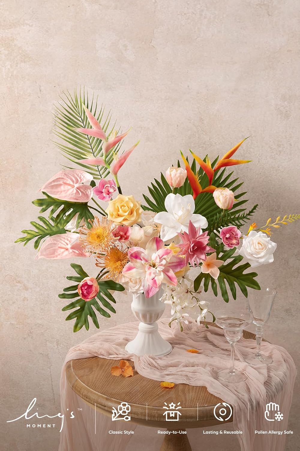 Ling's moment Artificial Pink Wedding Flowers Box, Sorbet Tropical, Deluxe