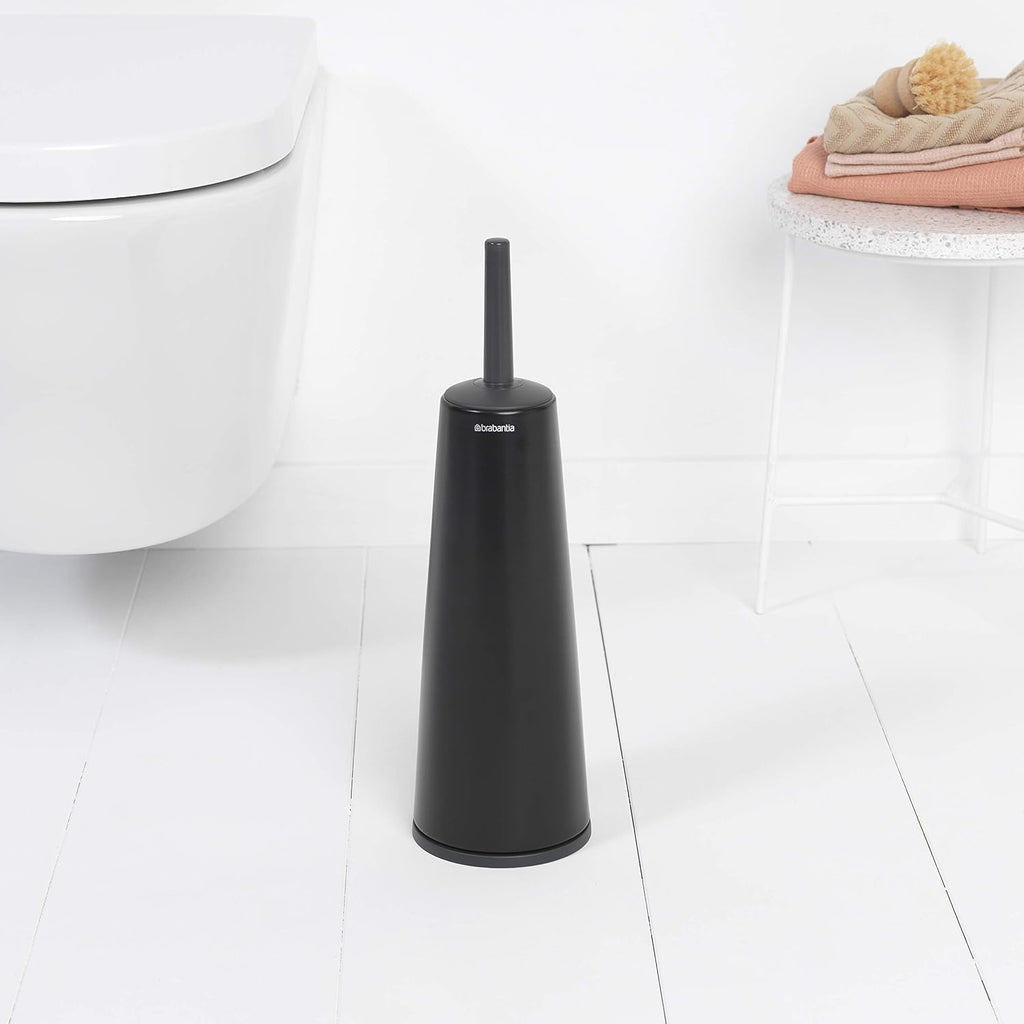 Brabantia ReNewToilet Brush & Holder Set (Matt Black) Free-Standing, Non-Slip/Scratch Base, Hygenic Discreet Toilet Bowl Cleaner