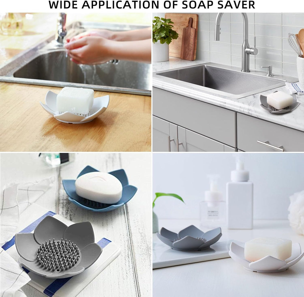 2 Pack Shower Steamer Tray,Flexible Non-Slip Silicone Soap Dish,Lotus Flowers Soap Dish with Drain for Kitchen Bathroom Shower Bathtub Counter (White/Grey)