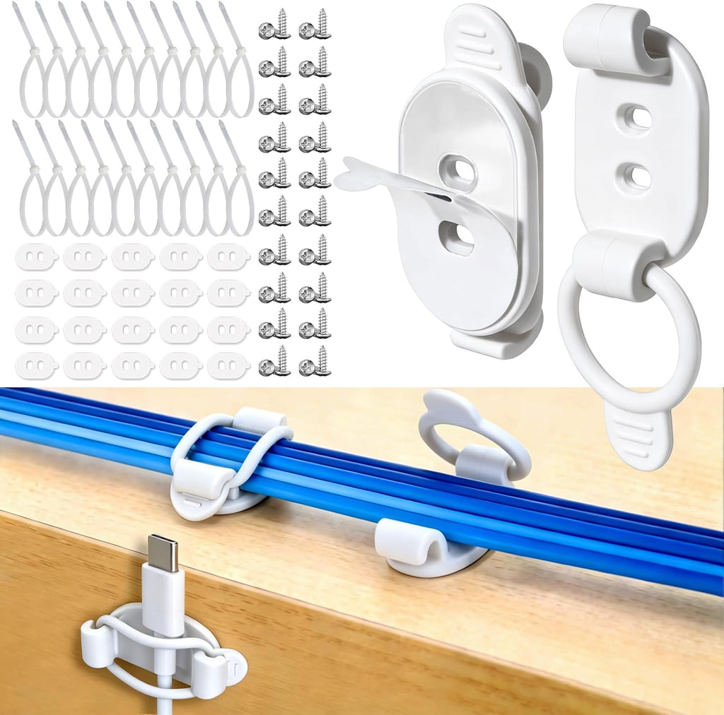 20 Pack Adhesive Cable Clips, Adjustable Cable Management Clips White