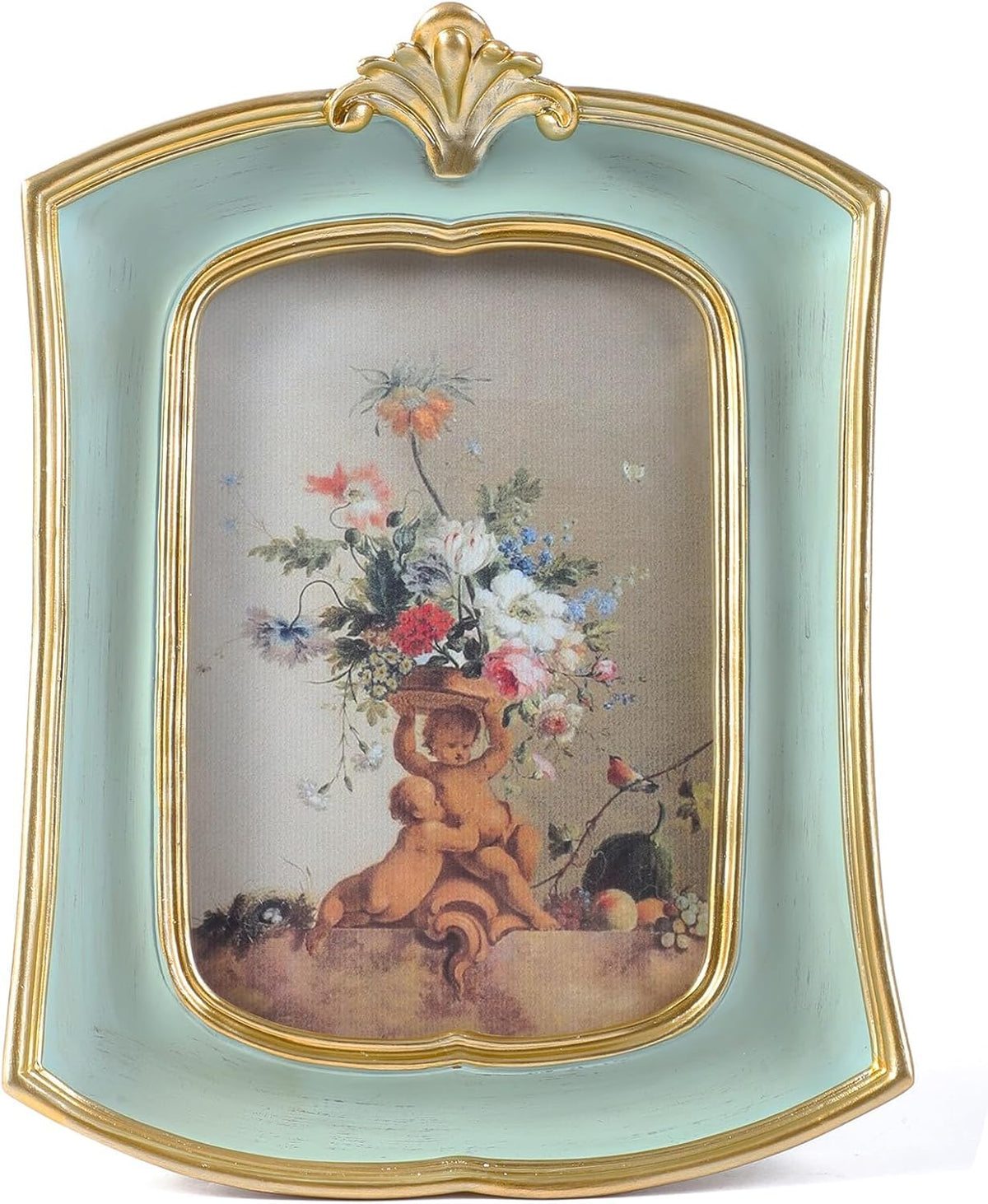 Vintage Picture Frame 4x6 Antique Ornate Photo Frame Tabletop and Wall Hanging Old-Fashioned Style, Decorative Retro Design Home Decor, Photo Gallery Art,Sage Green