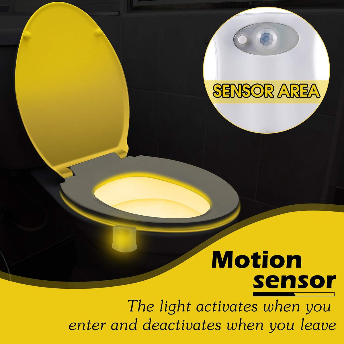Honoson 6 Pieces Toilet Night Light Motion Activated Sensor Lamp 16 Colors Changing LED Inside Toilet Bowl, LED Light for Washroom Bathroom, Battery Not Included