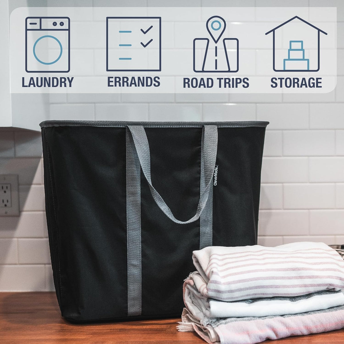 CleverMade Collapsible Laundry Baskets, 64L Caddy 2 Pack, Charcoal