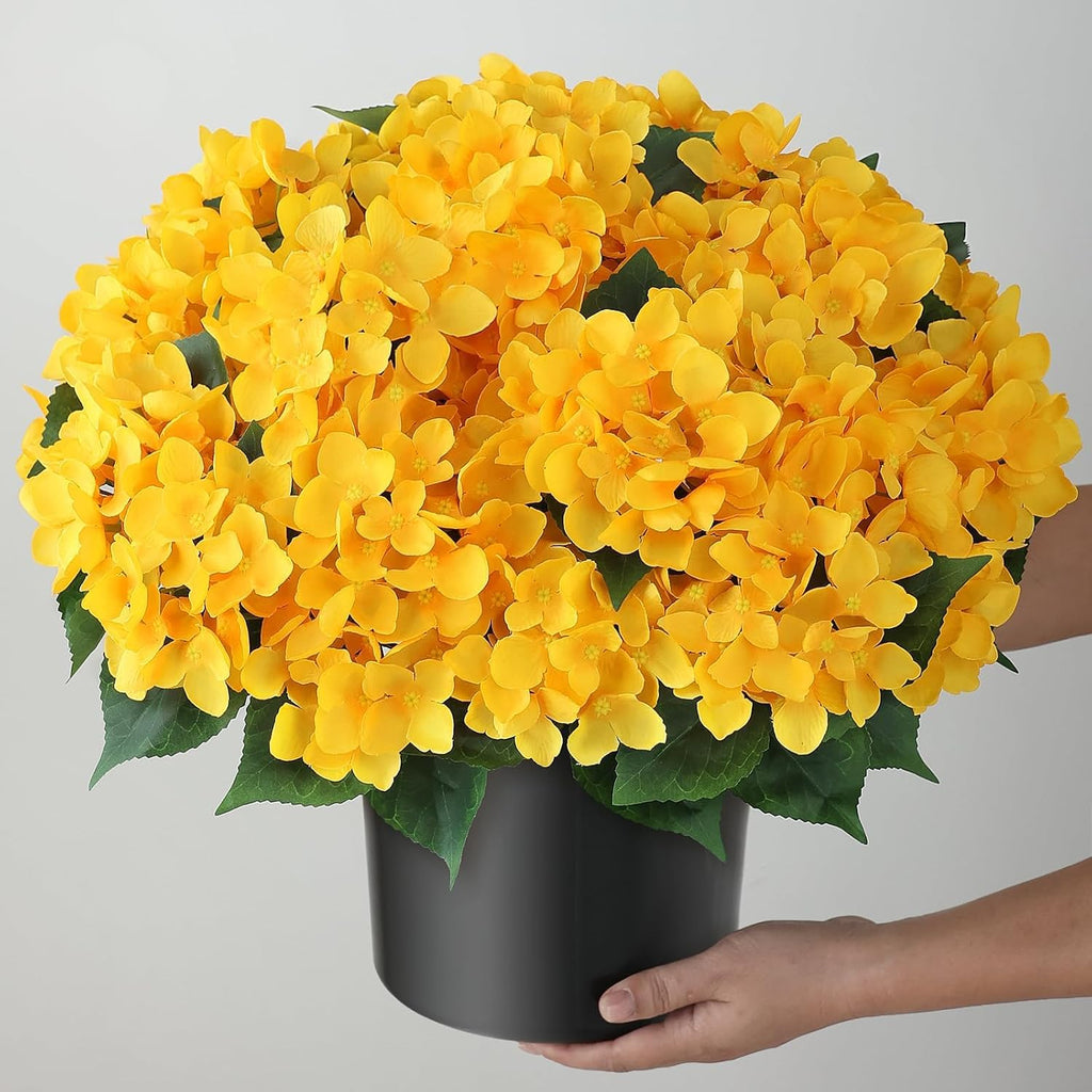 2 Sets Artificial Hydrangea Flower Topiary Ball Trees for Porch (Yellow)