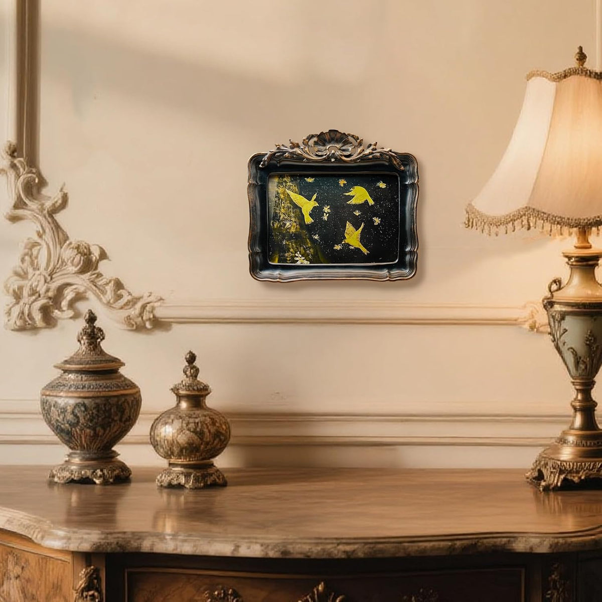 5x7 Vintage Picture Frame, Antique Black Ornate Carved Horizontal Landscape Frame with Glass Front, Tabletop & Wall Hanging Retro Home Decor Photo Gallery Art