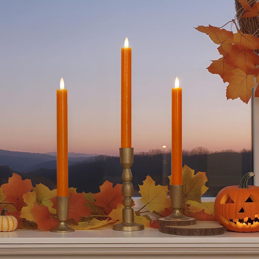 JOIONE Orange Halloween Flameless Taper Candles with Remote, 3 Pack