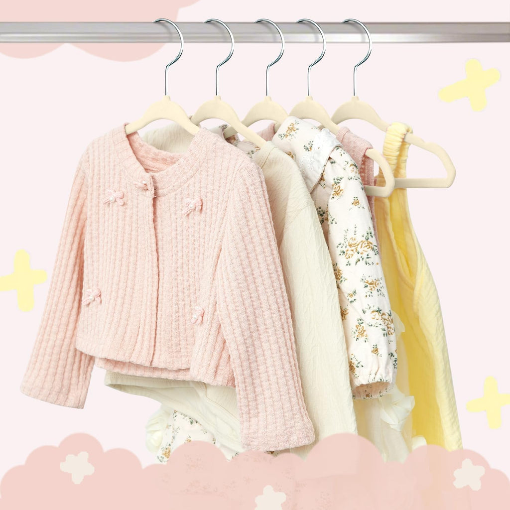 BAGAIL 50 Pack Kids Velvet Hangers 11 Inches Children's Clothes Hangers Non-Slip Baby Hangers for Infant/Toddler (Ivory)