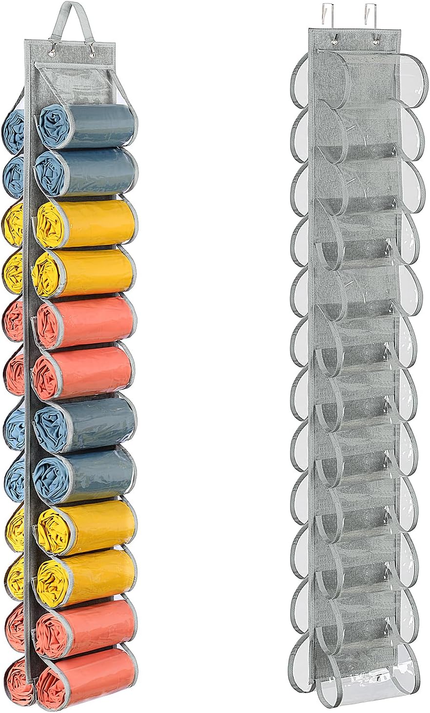 Lirex Scarf Storage Organizer with 24 Pockets, Yoga Legging Storage Organizer for Family Closet Bedroom, Light Grey