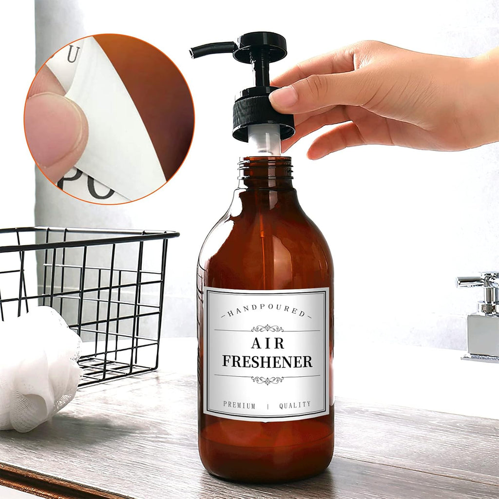 TESWEY Bathroom Bottle Labels, Retro Style Container Labels for Glass or Plastic Bottles, Waterproof Labels for Hand Soap Shampoo Lotion Dispenser