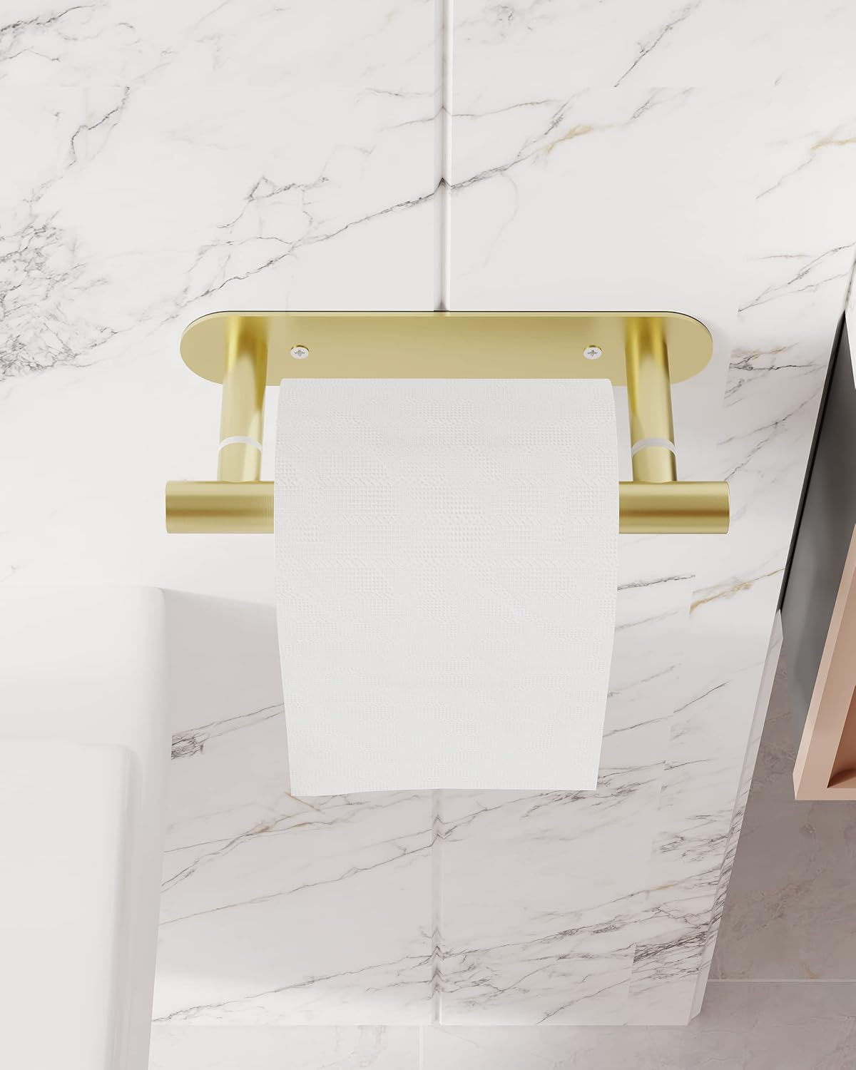 RUACQ Brushed Gold Toilet Paper Holder Adhesive or Drill Wall Mount