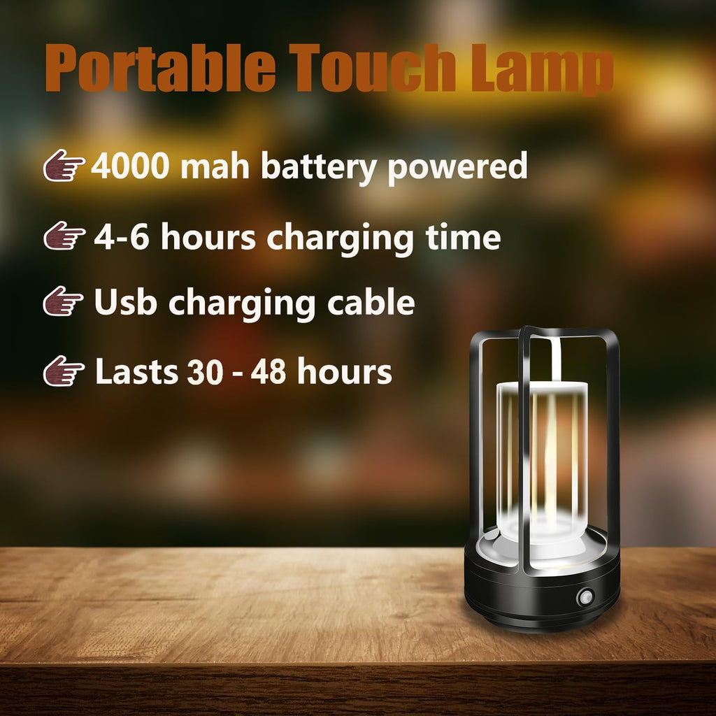 Cordless Table lamp, 4000mAh Battery Rechargeable Lamp (Black-2)