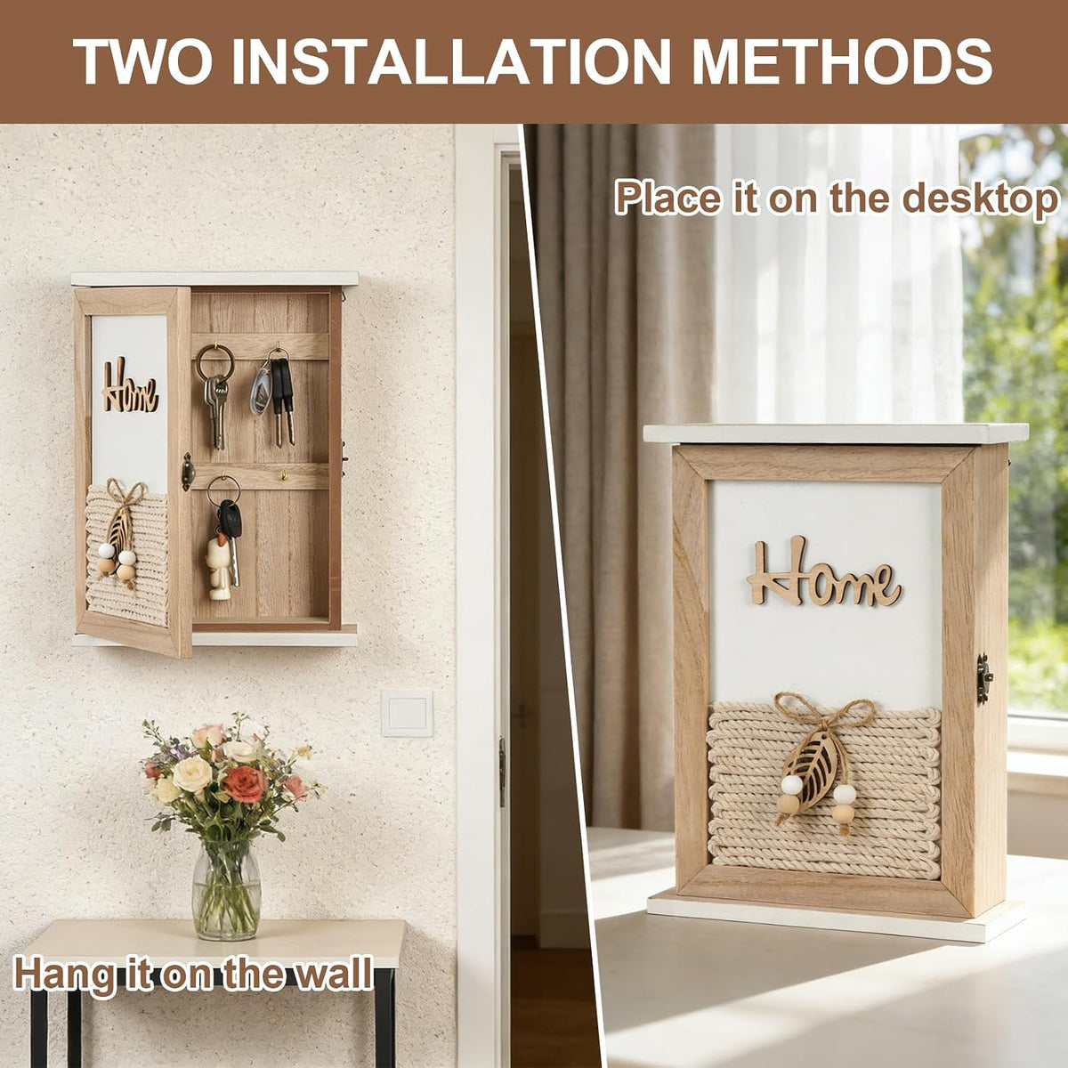Key Holder for Wall, 6 Hooks Key Rack Wall Mount Decorative Key Box Holder