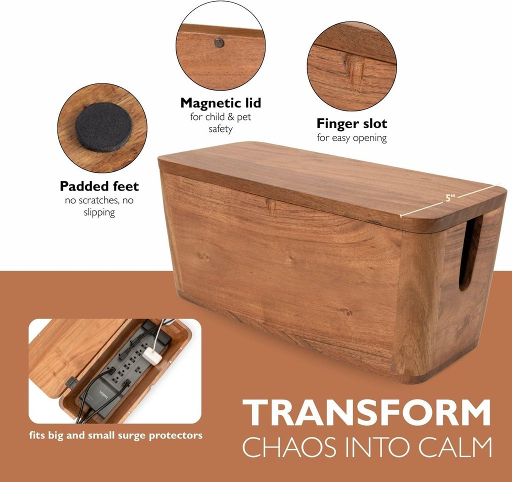 Extra Large Cable Management Box, Power Strip & Cord Hider, Desk Organizer