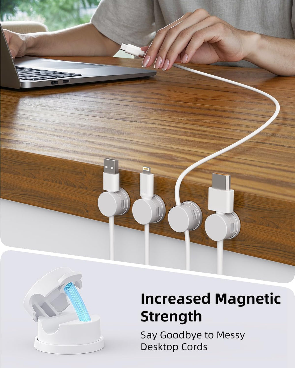 Swiveling Cord Organizer, Magnetic Cable Clips Cable Organizer 6 Pack White