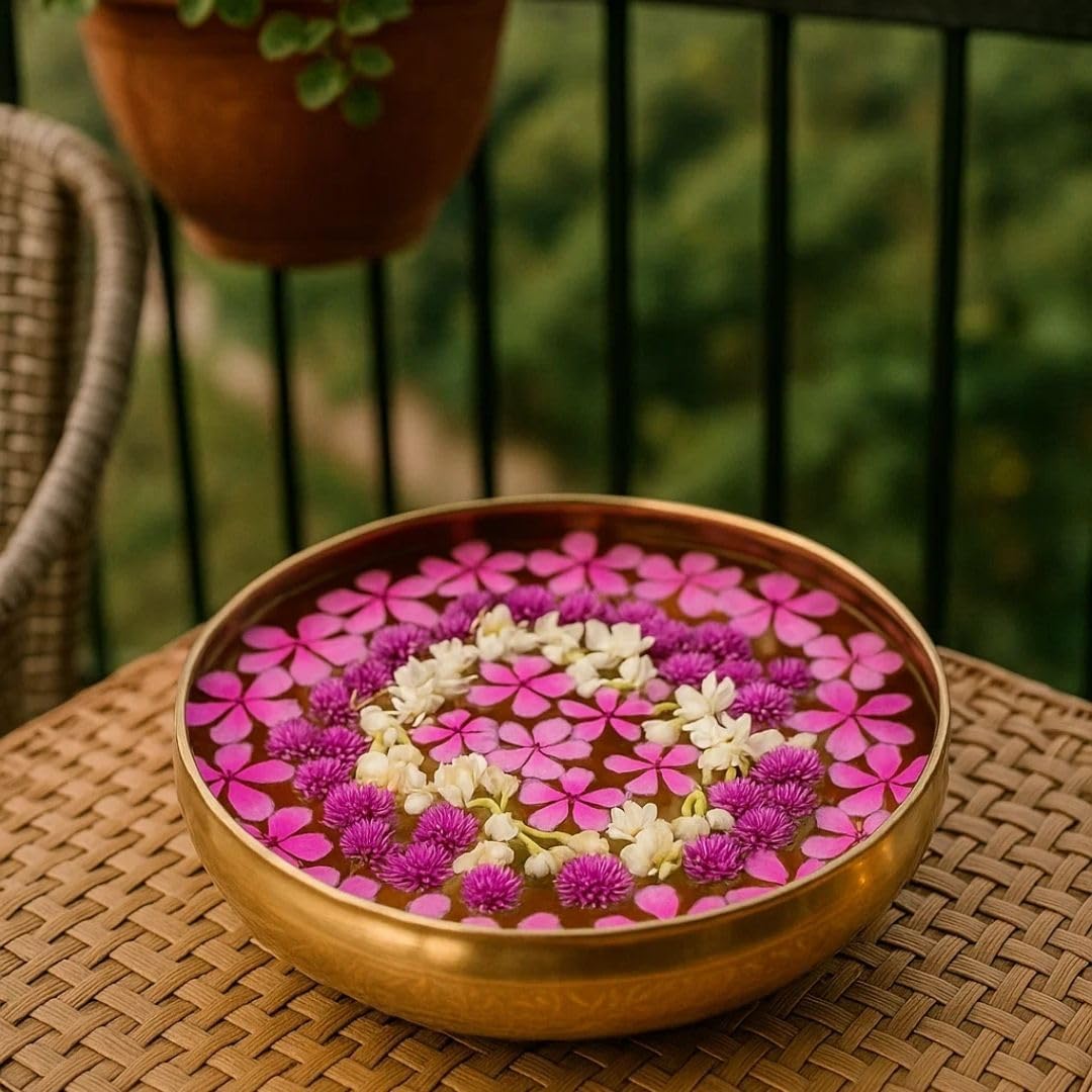 RITUALISTIC Maitri Brass Urli Bowl | Urli for Flower Decorations | Bras Urli Bowl for Home Decoration | Kitchen Décor | Bowl for Decoration | Perfect Return Gift for House Warming Ceremony | 10.5inch