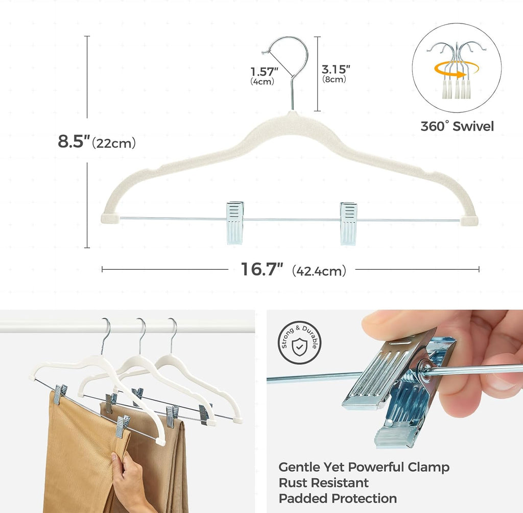 HOUSE DAY Velvet Skirt Hangers with Adjudtable Clips 20 Pack, Ivory
