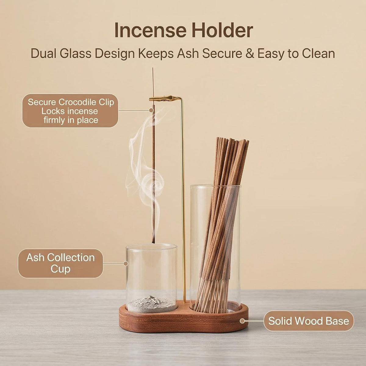 Incense Holder Glass Ash Catcher with 40 Pcs Palo Santo Incense Sticks
