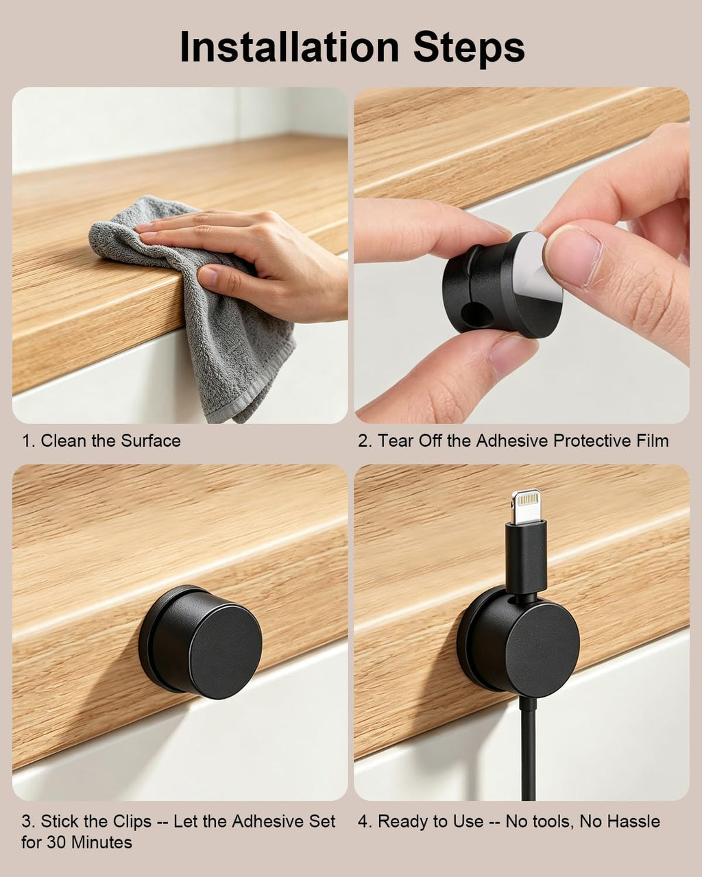 OneLeaf 12 Pack Rotatable Spring Cord Holders, 1s Lock Adhesive Cable Clips