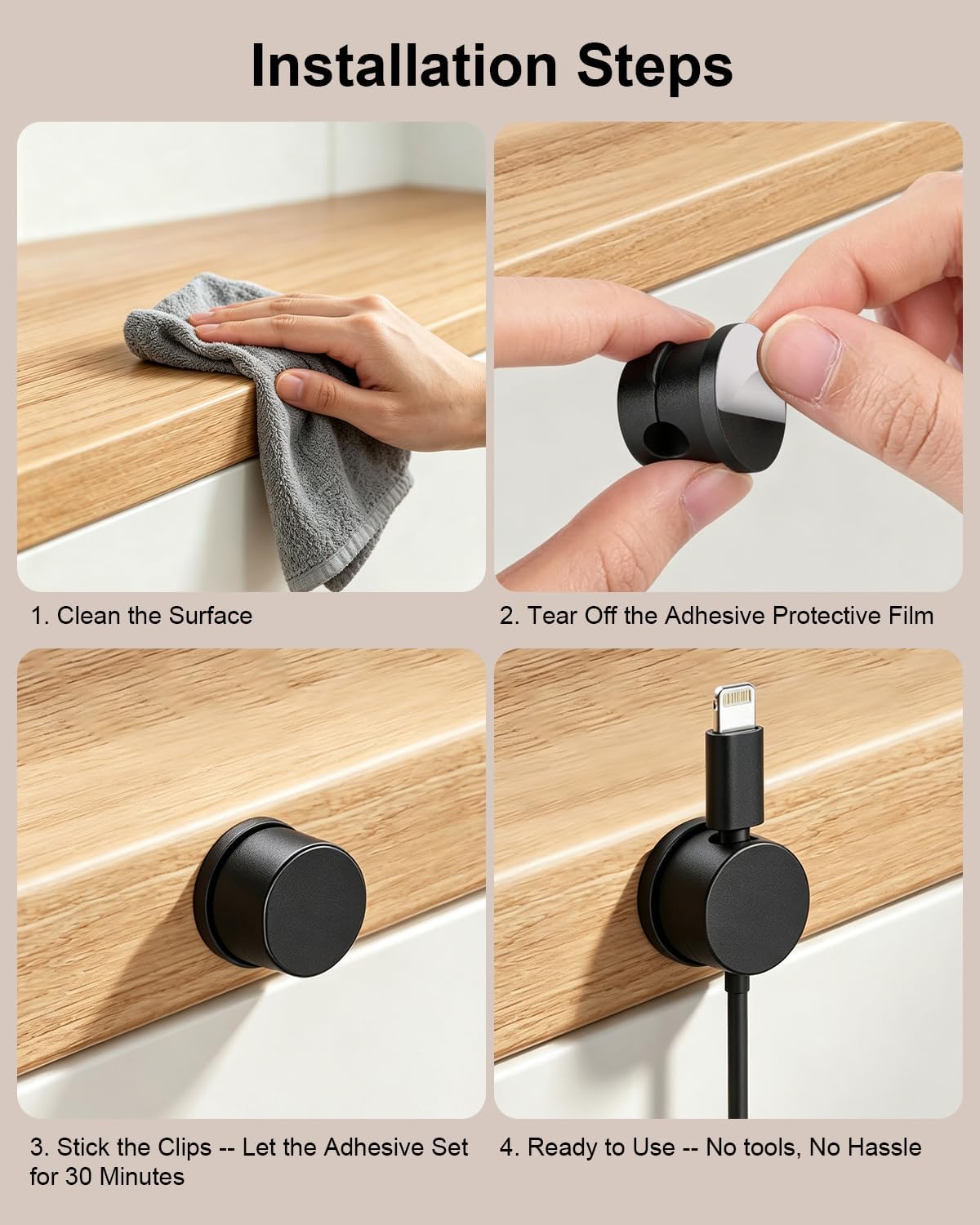 OneLeaf 12 Pack Rotatable Spring Cord Holders, 1s Lock Adhesive Cable Clips
