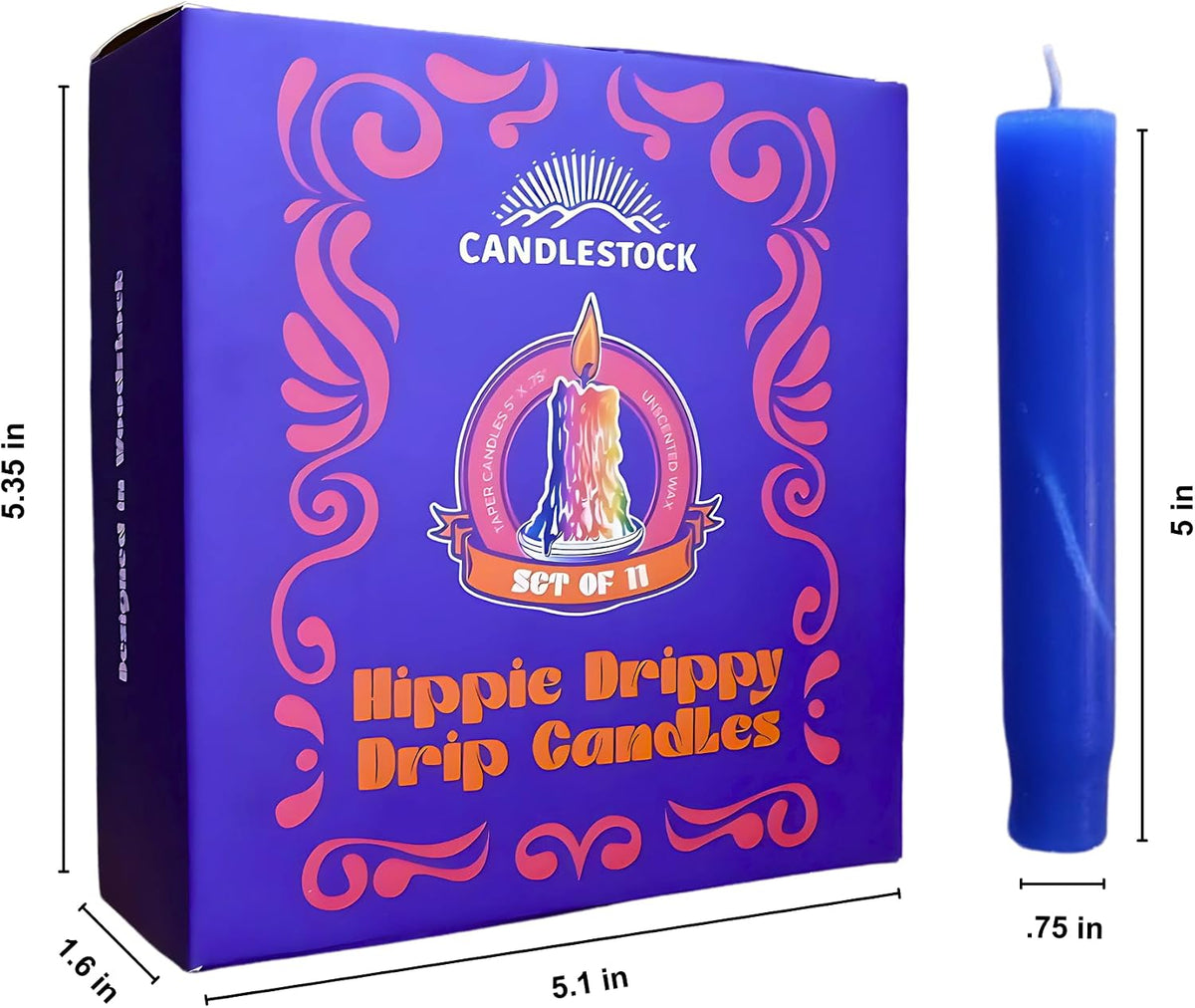 Candlestock Hippie Drippy Drip Candles - Pack of 11 Dripping Taper Candles - Wine Bottle Melting Candles (Purple)