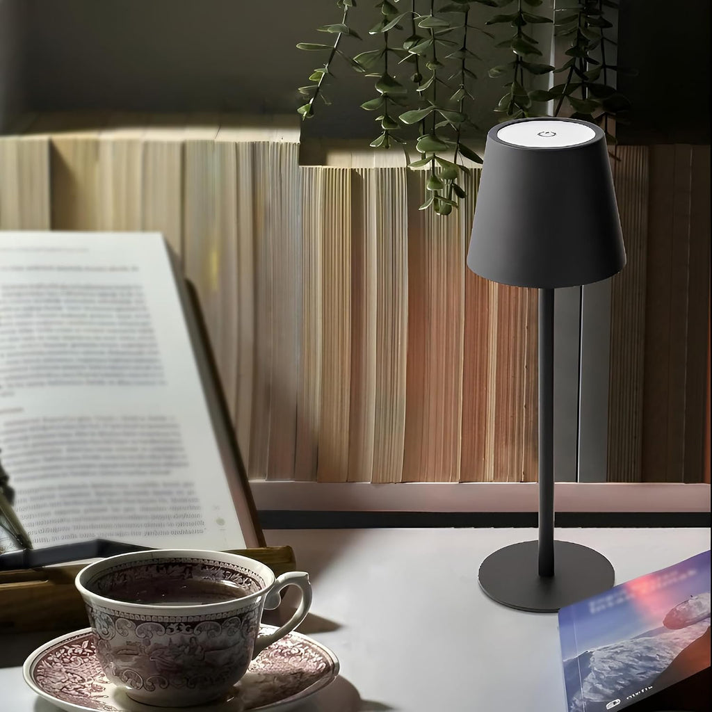 Versa LED Cordless USB-C Re-Chargeable Desk Lamp, 5200mAh Battery Operated with 3 Color Temperature 2700K-3000K-3500K and Fingertip Touch On/Off Plus Dimming with Two 5in Adj Height Stems in Black