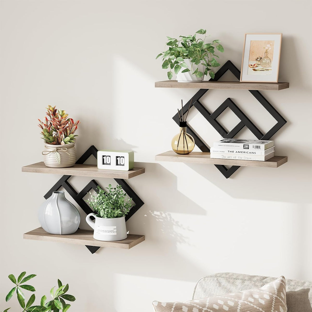 ELYKEN Floating Shelves for Wall, Set of 2 Hanging Shelves, Greige