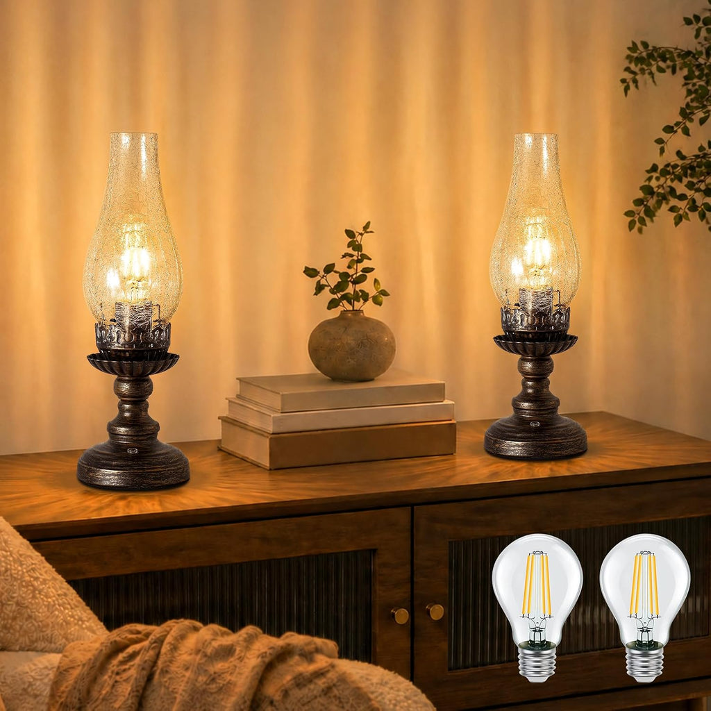 Set of 2 Vintage Rechargeable Table Lamps, Cordless Oil Lamp Style