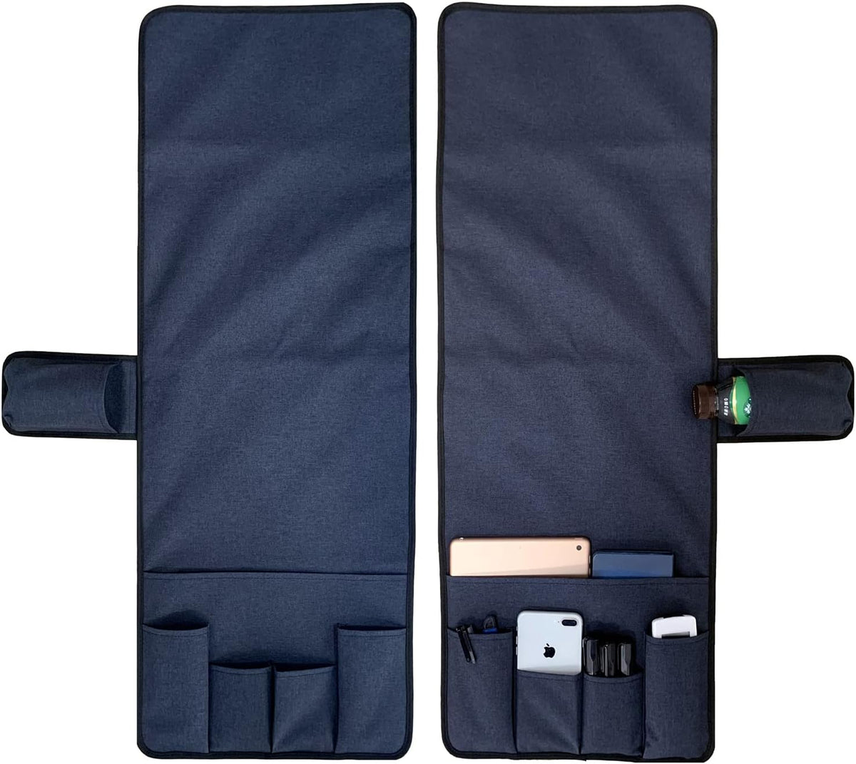 Wanty Sofa Armrest Organizer Couch Arm Chair Caddy Sofa Cover Storage Holder for Remote Control Magazine Book Smart Phone Tablet Drinks and Water Bottle (Navy Blue)
