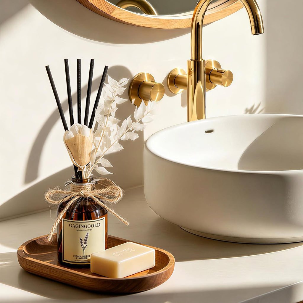 Reed Diffuser Set, Lavender Scent Diffuser with 10 Sticks & Decorative Flower, Long Lasting Diffusers for Home Fragrance, Vintage Decor for Bathroom Bedroom Office Shelf, 5 Fl.oz