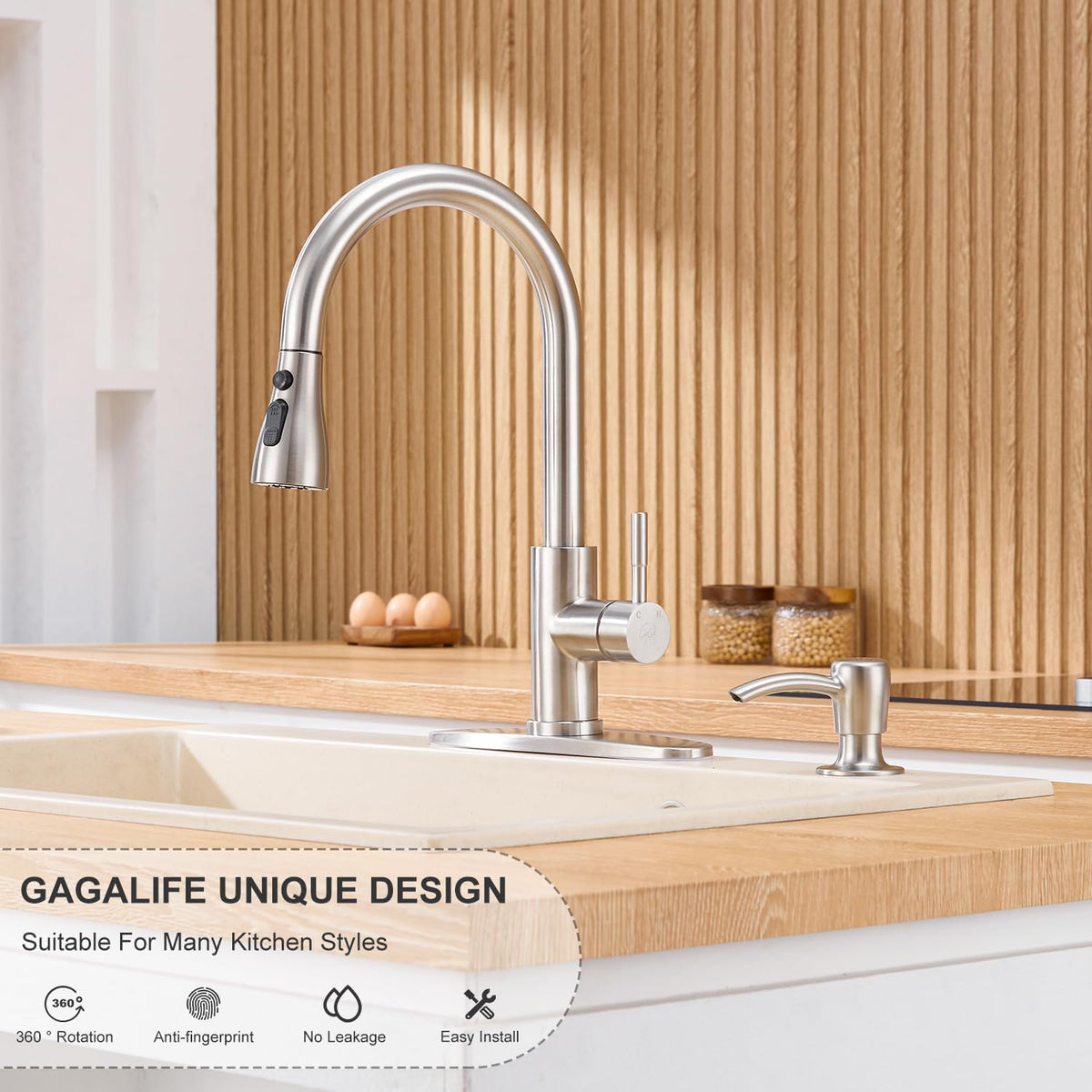 GAGALIFE Kitchen Sink Soap Dispenser with 17 OZ Large Bottle - G087BN