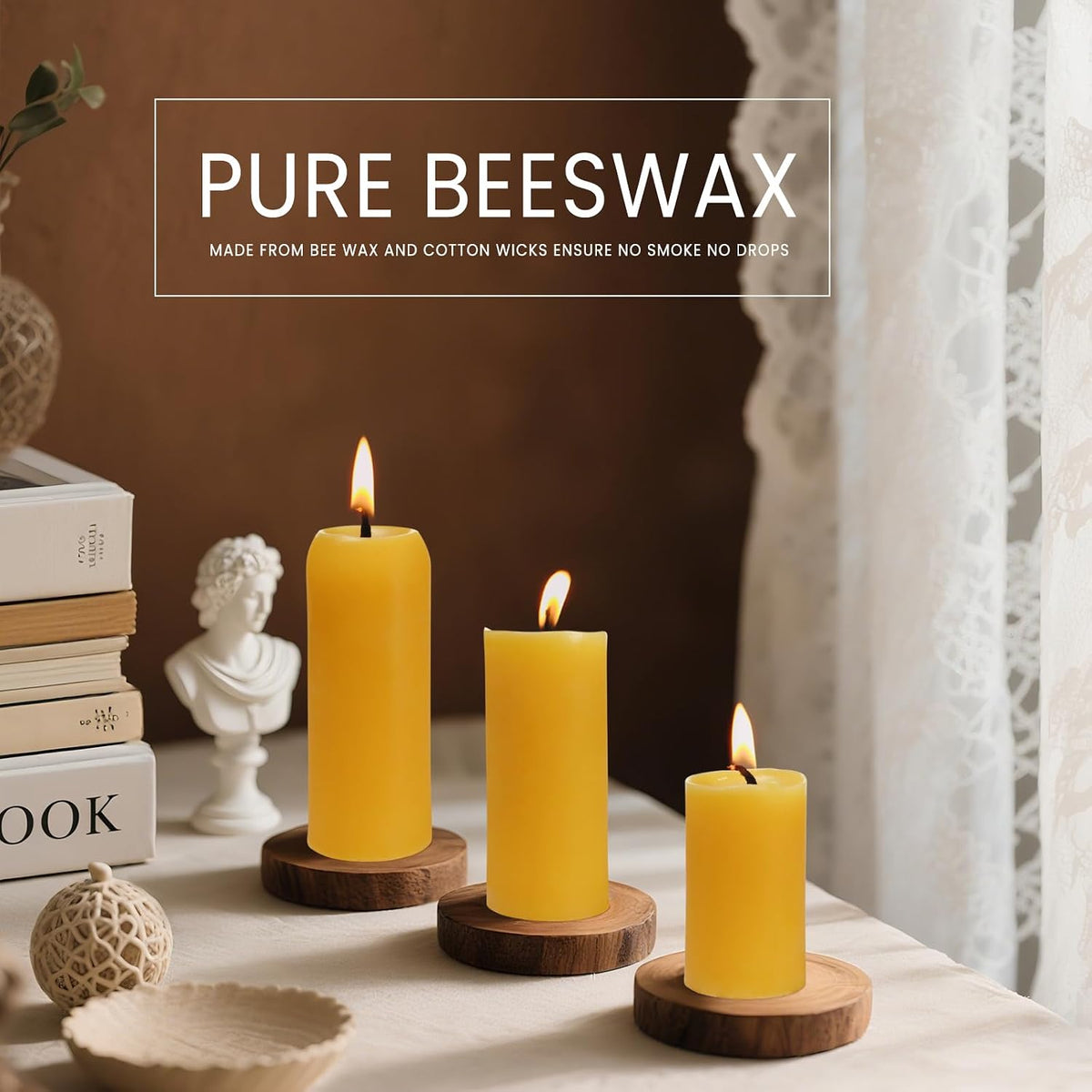 4PCS 3.5"x1.3" Handmade Pure Beeswax Small Pillar Candles, Natural