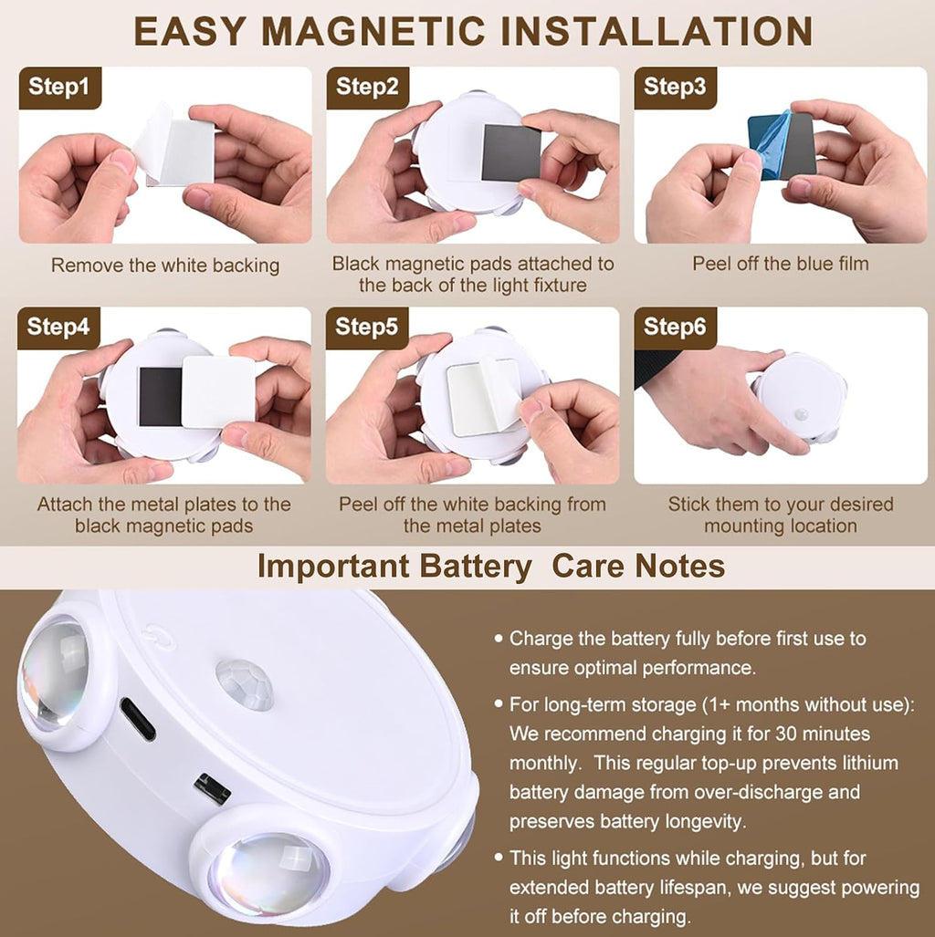 Motion Sensor LED Night Lights 4 Pack, Rechargeable Wireless Stair Lights, Magnetic Installation, RGB & Touch Control, Wall Sconce for Hallway Closet Bedroom Indoor