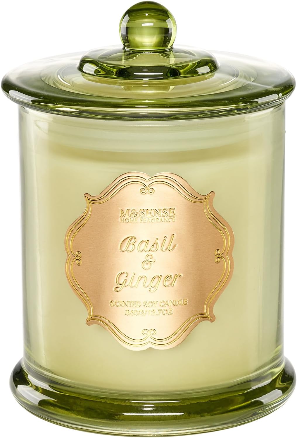 M&SENSE Basil Ginger Non Toxic Large Soy Candle, 12.7oz Home Scent
