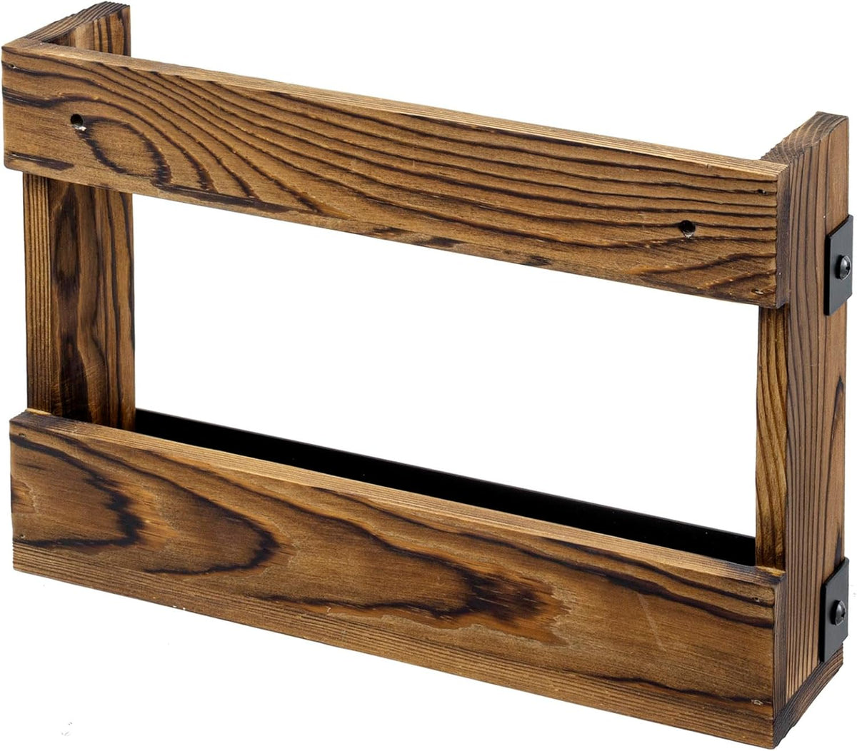 MyGift Wall-Mount Magazine Racks, Burnt Wood & Black Metal, Set of 2