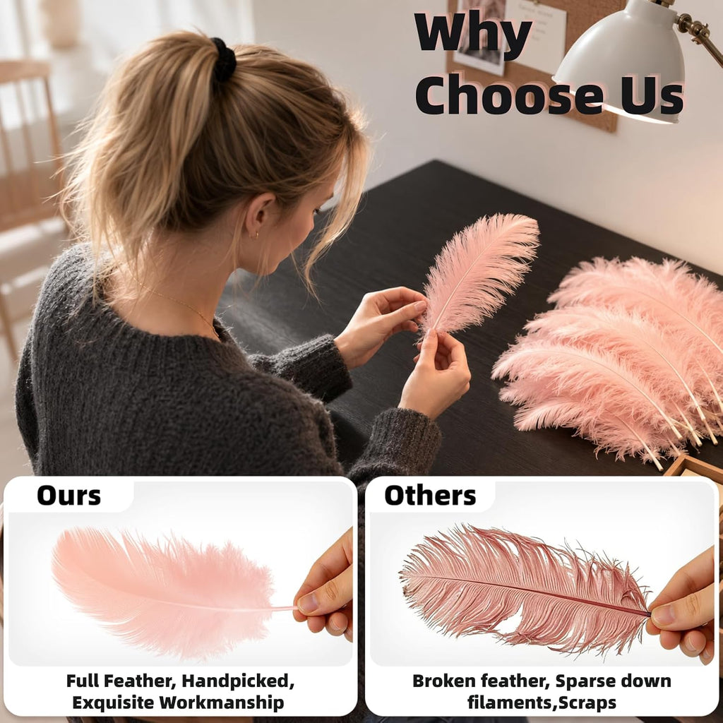 Pink Ostrich Feather Duster for Cleaning with Wooden Handle, 13.5 Inch