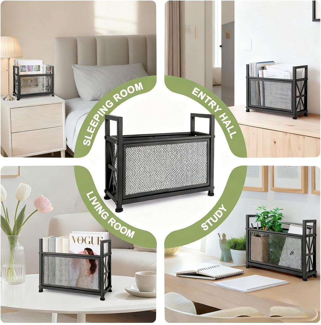 Magazine Rack Floor, Black Magazine Holder, Magazine Storage Basket
