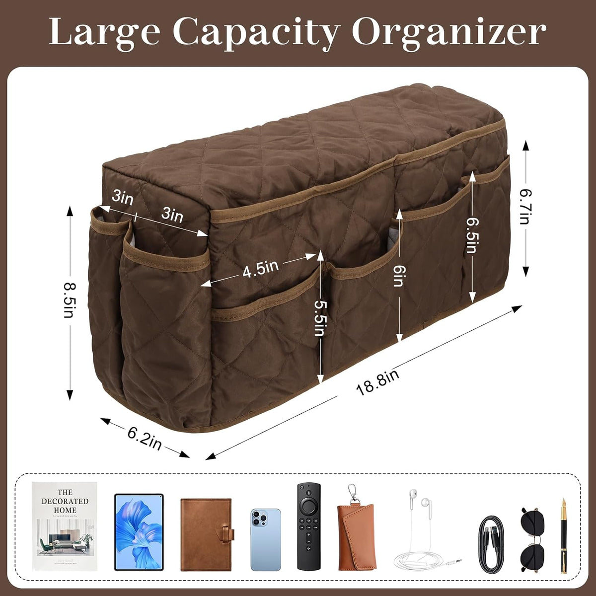 Remote Control Holder for Armchair, TV Remote Holder Arm Chair Caddy for Recliner, Non-Slip Couch Caddy Recliner Arm Caddy Sofa Armrest Organizer with 14 Pockets for Phone, Magazine, Coffee