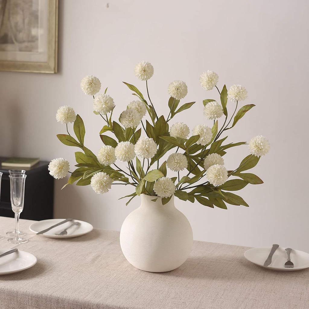 6Pcs 27"Artificial Pompon Mum Stems Silk Flowers for Vase Decor(Cream)